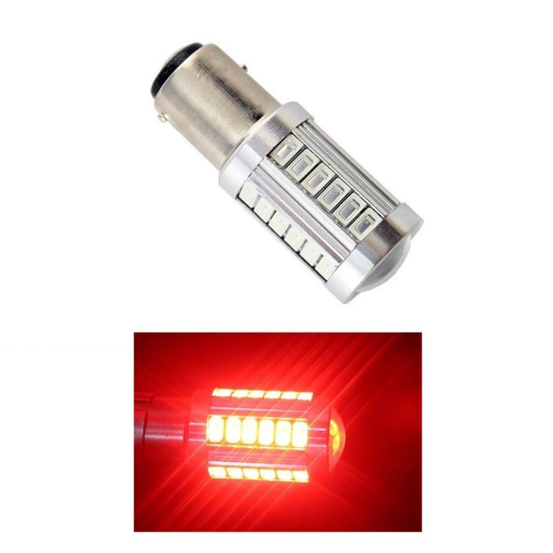 Led Bec Bay15d P21 5w 33 Smd 5630 De Culoare Rosu Cu Lupa Dublu