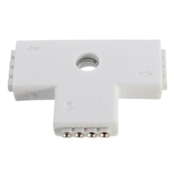 Female connector for RGB led strips, with 4 pins and 3 ports - T form