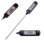 Digital insertion cooking / kitchen thermometer, 4 buttons, black color