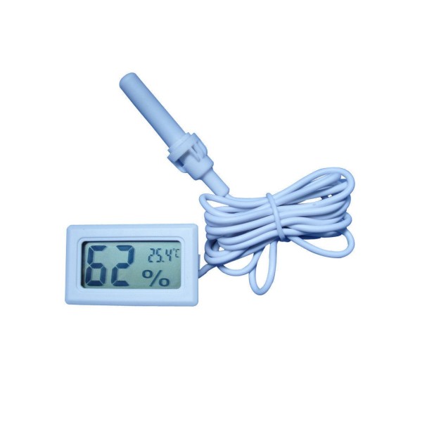Termometru si higrometru digital, cu un senzor cu cablu, de culoare alb, cu sonda